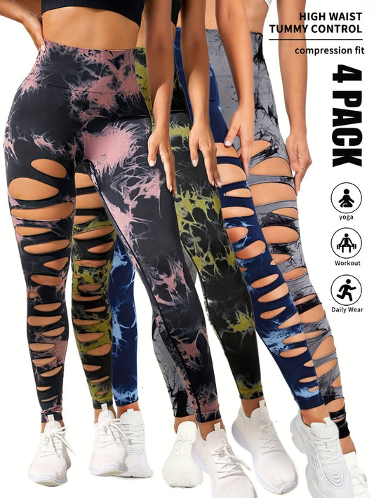 4 Pack Tie-dye Workout Leggings For Women High Waist