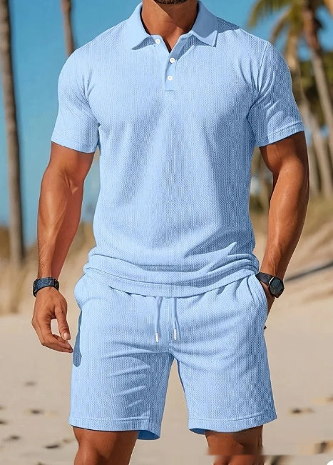 Men's Casual Beach Mesh Lapel Set Sports Set