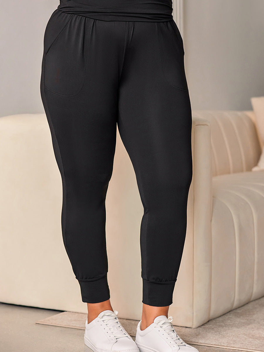 Casual Plus Size Fitness Cropped Tight Solid Color High Waist Leggings Women