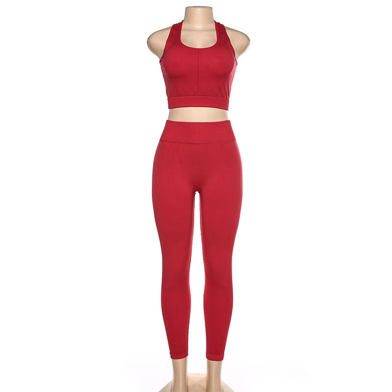 Women's Knit Seamless High Waist Yoga Exercise Fitness Set