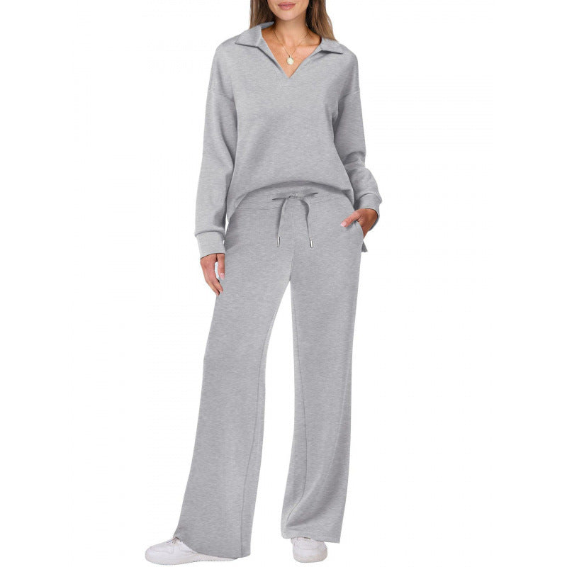 Women's Tracksuit Sports Suit V-neck Long-sleeved Pullover