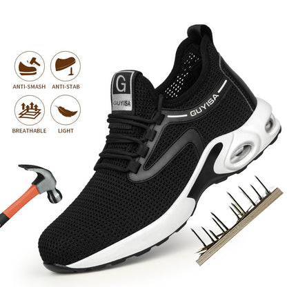 Black Sneakers Men Work Safety Shoes Lightweight For Gym