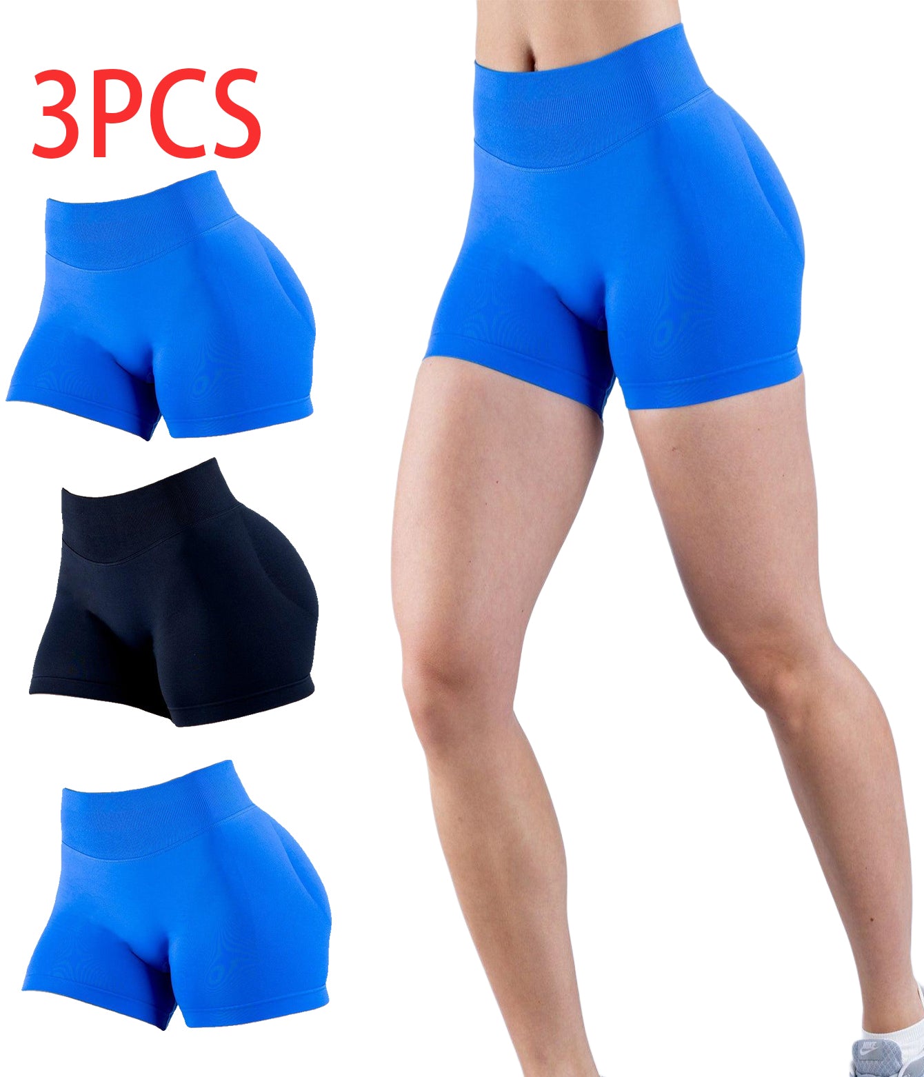 3PCSHigh-waisted Solid-color Training Shorts