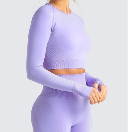 Seamless Long Sleeve Shirt Pants High Elastic Yoga Suit Gym