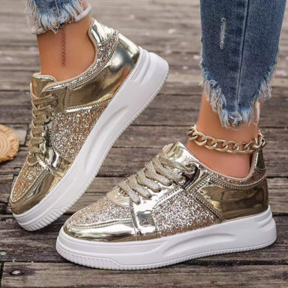 Fashion Lace-up Flat Shoes With Sequin Design Casual Sports