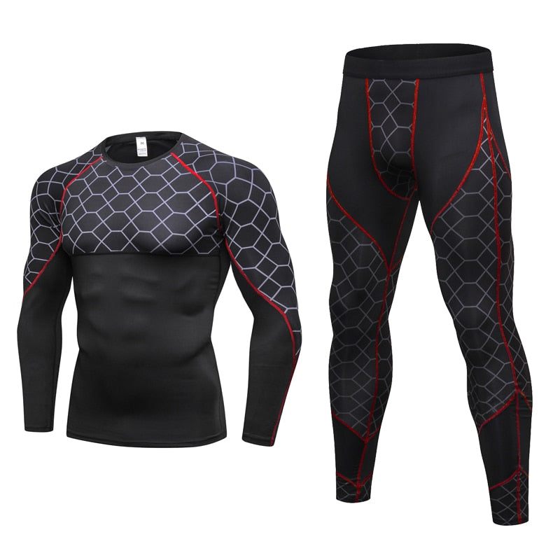 Men's Compression Run jogging Suits Grid Clothes Sports Set