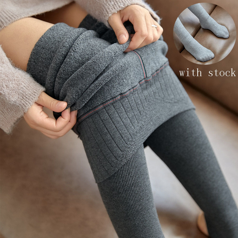 High Waist Stripes Leggings Winter Warm Thick High Stretch Pants