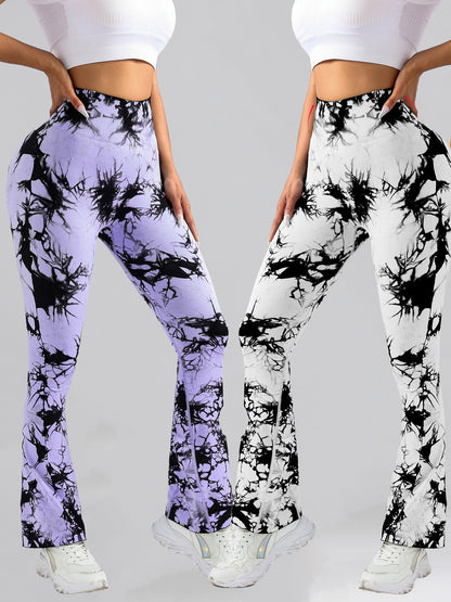 2 Pack Tie Dyed High Waisted Flared Butt-lifting Fitness Sports Women's Yoga
