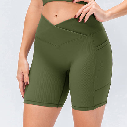 New Women's Yoga Shorts Cross Waist Slim Fit Fitness Pants