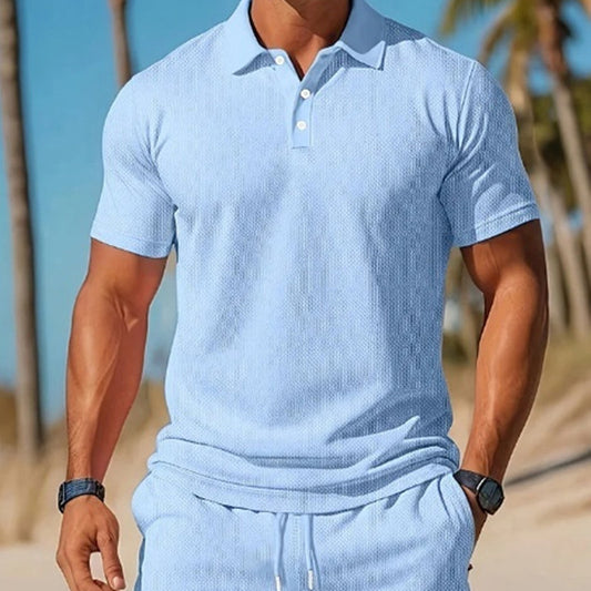 Men's Casual Beach Mesh Lapel Set Sports Set