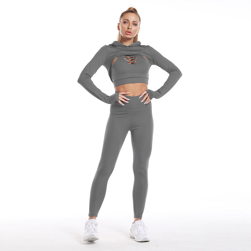 Yoga Clothing Suit Sports Fitness Long-sleeved Top With Hood