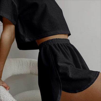 2pcs Casual Hollow Suit With Short-sleeved Crop Top