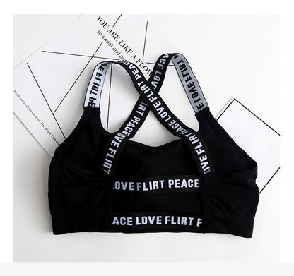 Women's Sports Bra Top Fitness Letters Yoga Bra Cup Advertising Black