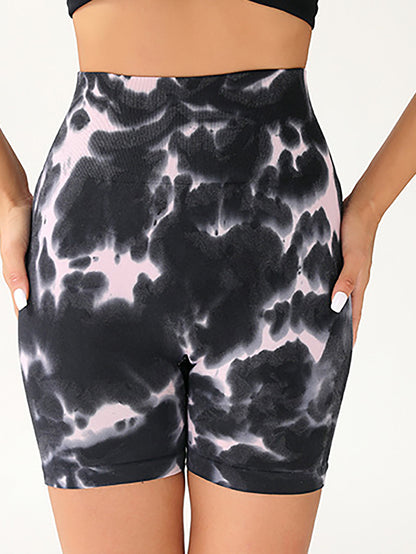 High Waist Tummy Control Yoga Shorts For Women,Tie-Dye Shorts