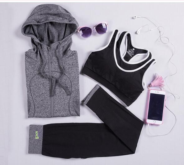 Yoga clothing three-piece women's sports fitness cardigan