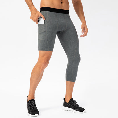 Men's Tight Single Leg Fitness Pants Pocket Length