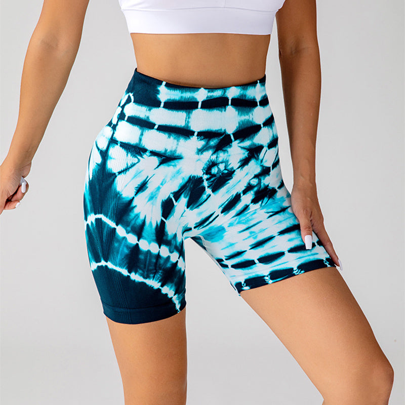 Tie-dye Printed Yoga Shorts Fashion Seamless High-waisted Pant