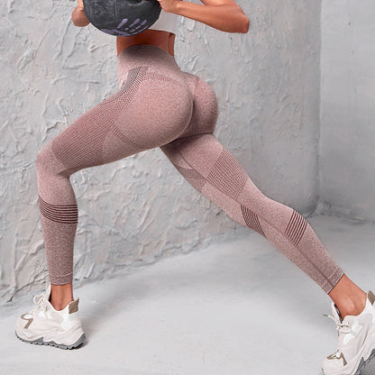 High Waist Seamless Yoga Pants Women's Solid Color Dot Striped