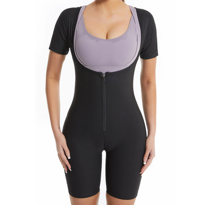Zipper Short Sleeve Sweating Jumpsuit