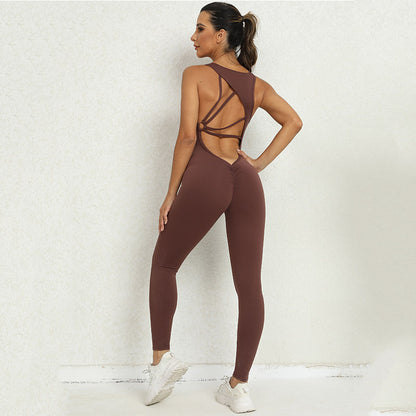 Yoga Jumpsuit V-shaped Back Design Sleeveless Fitness