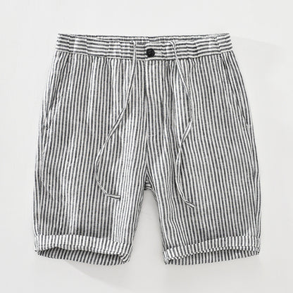 Men's Striped Straight Linen Leisure Shorts