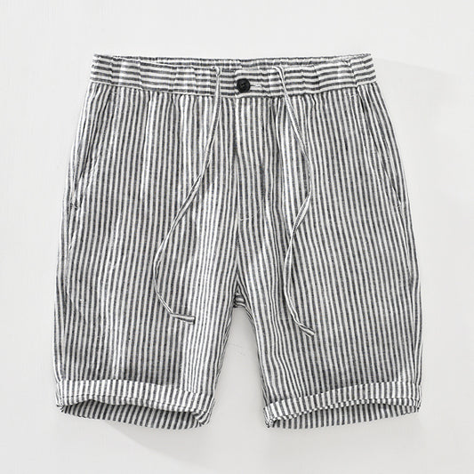 Men's Striped Straight Linen Leisure Shorts