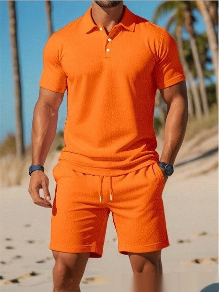 Men's Casual Beach Mesh Lapel Set Sports Set