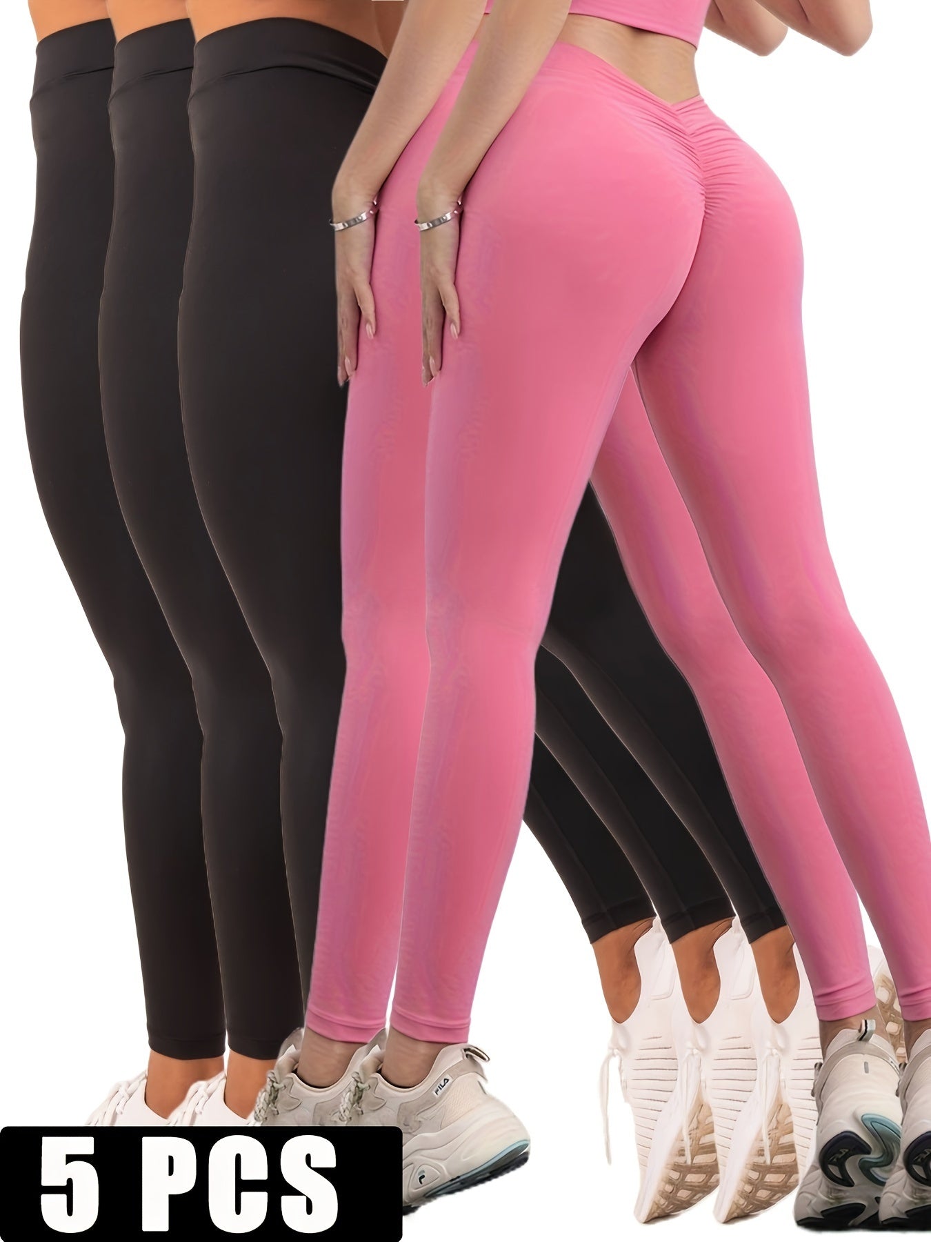 5 Pack Women's Solid Color Hip-raising Seamed Yoga Fitness Tights