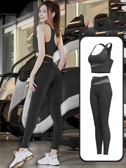 Women's Patchwork Contrast Sports Fitness Bra Leggings Set