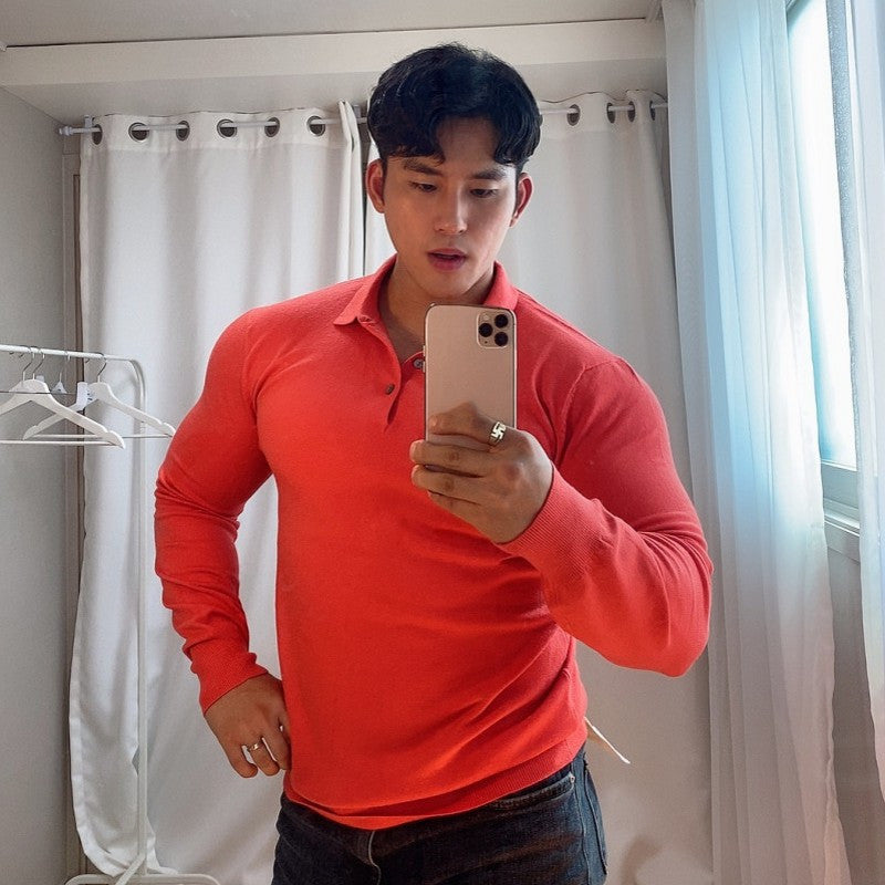 Long-sleeved Sports Polo Shirt Stretch Muscle Fitness Clothing Work Clothes