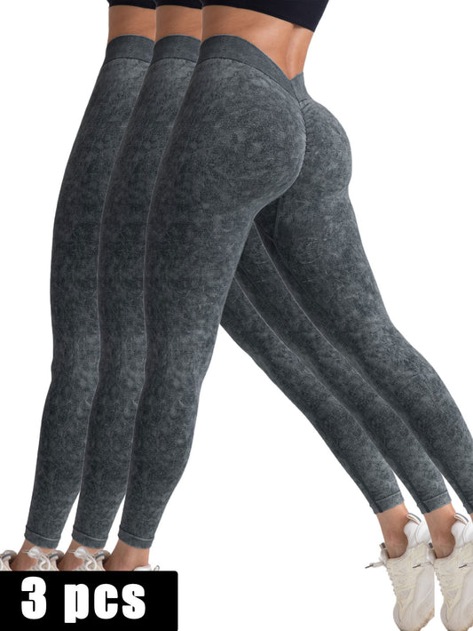 3 Pack V-Back Scrunch Butt Workout Leggings Women Seamless Gym
