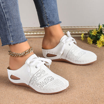 Summer Baotou Lace-up Slippers Outdoor Hollow Out Wedges