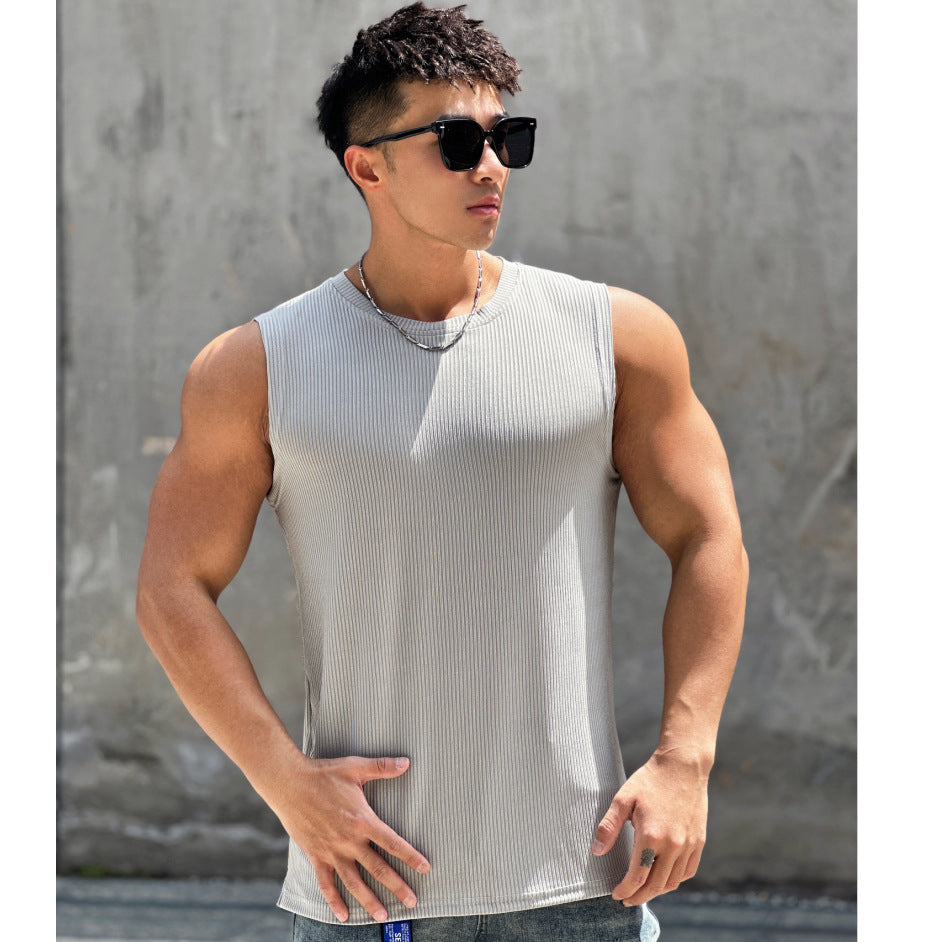 Summer Workout Vest Exercise Sleeveless Round Neck Striped