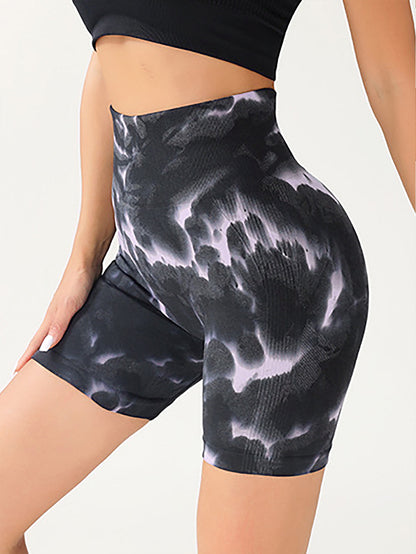 High Waist Tummy Control Yoga Shorts For Women,Tie-Dye Shorts