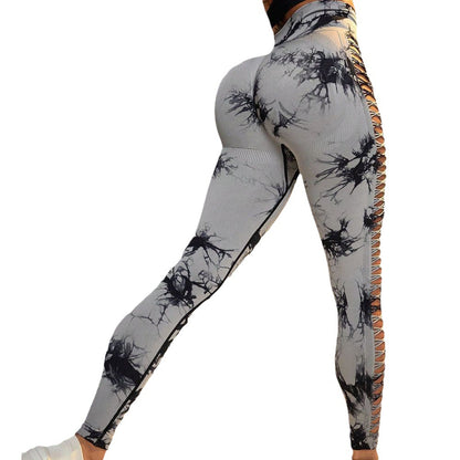 Sports Breathable Quick-drying Side Hollow Tie-dye Yoga Pants