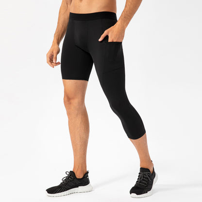 Men's Tight Single Leg Fitness Pants Pocket Length