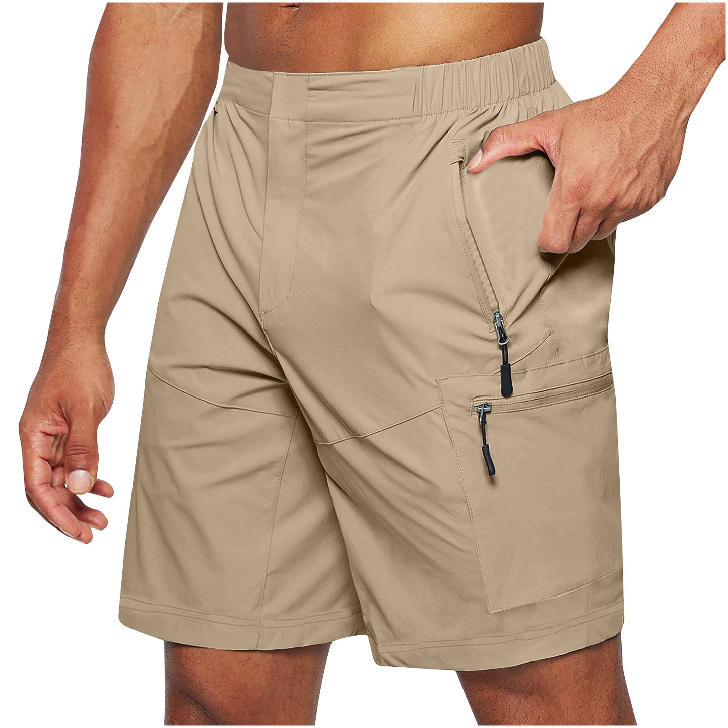 Men'S Casual Elastic Waist Strap Summer Shorts Knee-Length