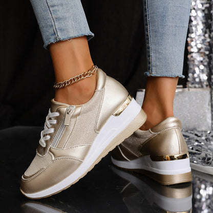 Women's Lace-up Casual Shoes Fashion Side Zipper Design
