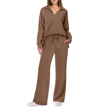 Women's Tracksuit Sports Suit V-neck Long-sleeved Pullover