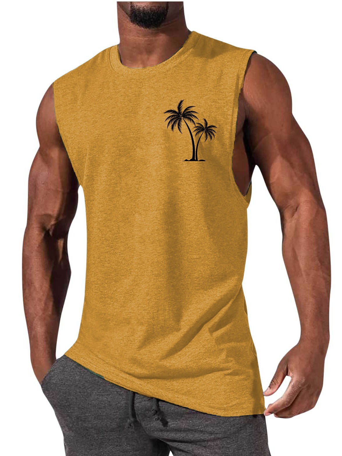 Coconut Tree Embroidery Vest Summer Beach Tank Tops