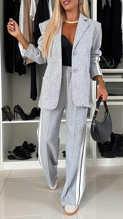 Women's Casual Suit Lapel Single-breasted Jacket And Striped Pants