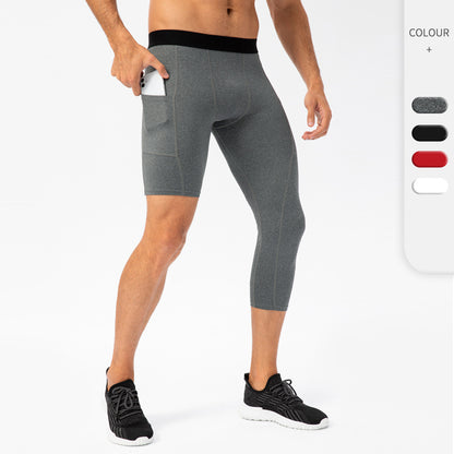 Men's Tight Single Leg Fitness Pants Pocket Length