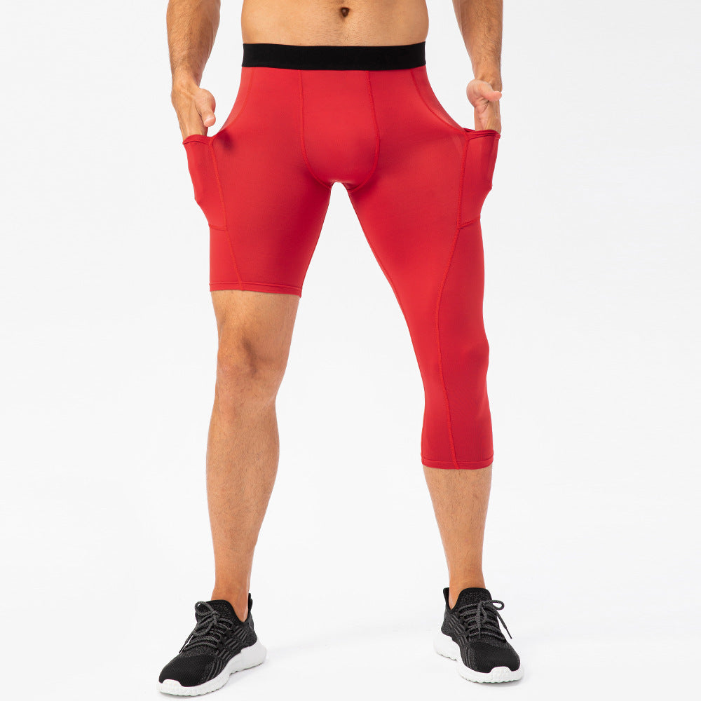 Men's Tight Single Leg Fitness Pants Pocket Length