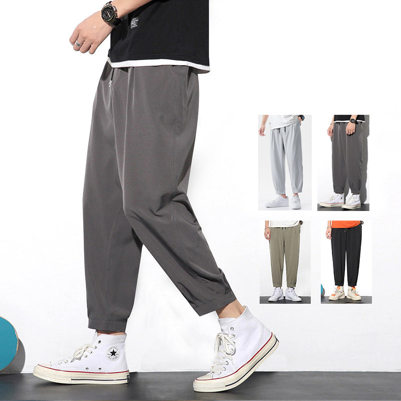 Drawstring Pants Summer Ice Slik Jogger Hiking Sports Pants Men