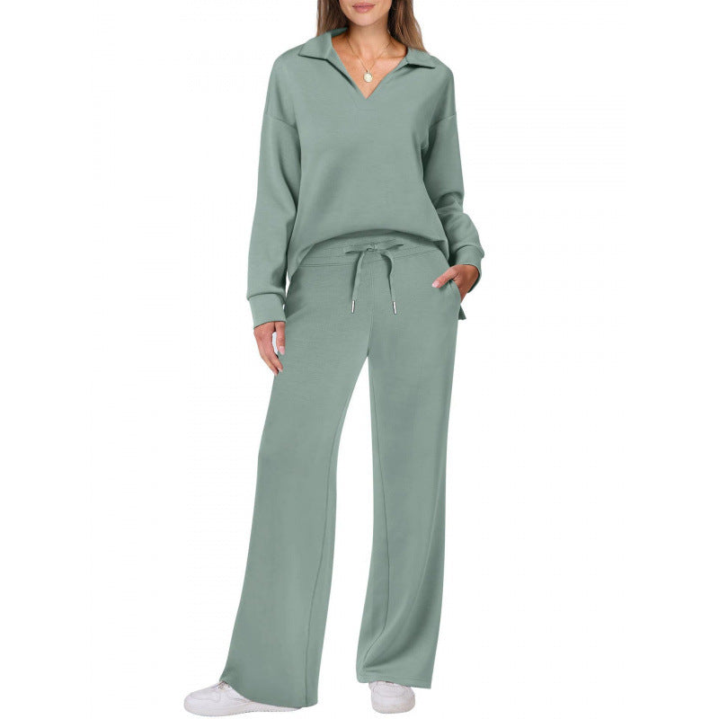 Women's Tracksuit Sports Suit V-neck Long-sleeved Pullover