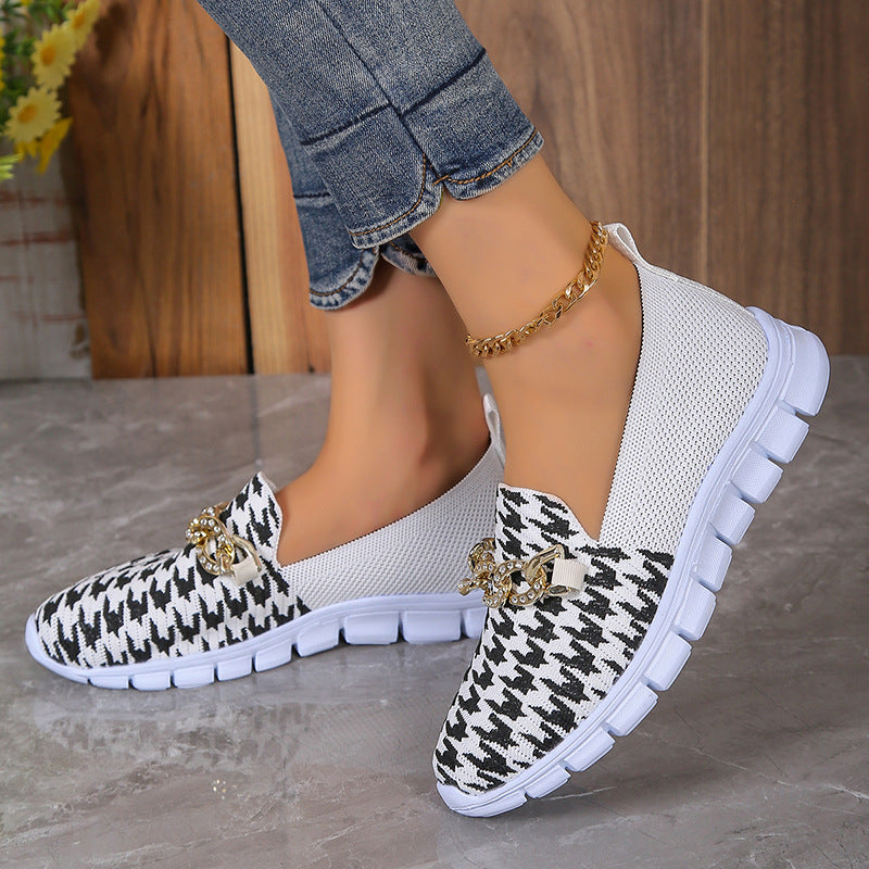 Casual Houndstooth Print Chain Mesh Shoes Sports
