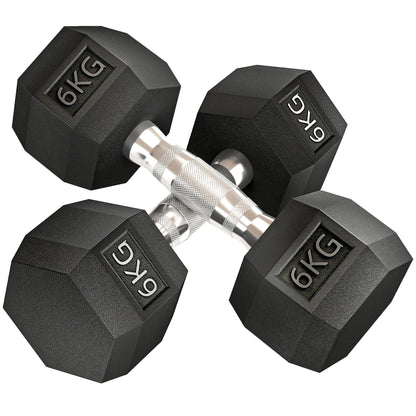 2x6kg Hex Dumbbells Set Rubber Dumbbells Weight Lifting