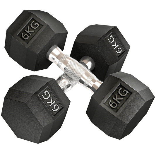 2x6kg Hex Dumbbells Set Rubber Dumbbells Weight Lifting
