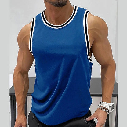 Men's Solid Color Ribbed Round Neck Fitness Vest