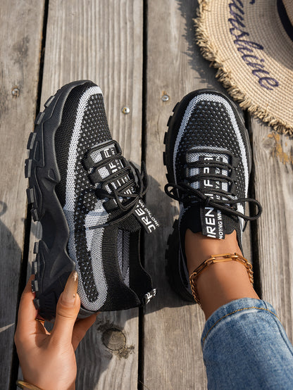 Flyknit Mesh Shoes Women's Breathable Lace-up Running Shoes